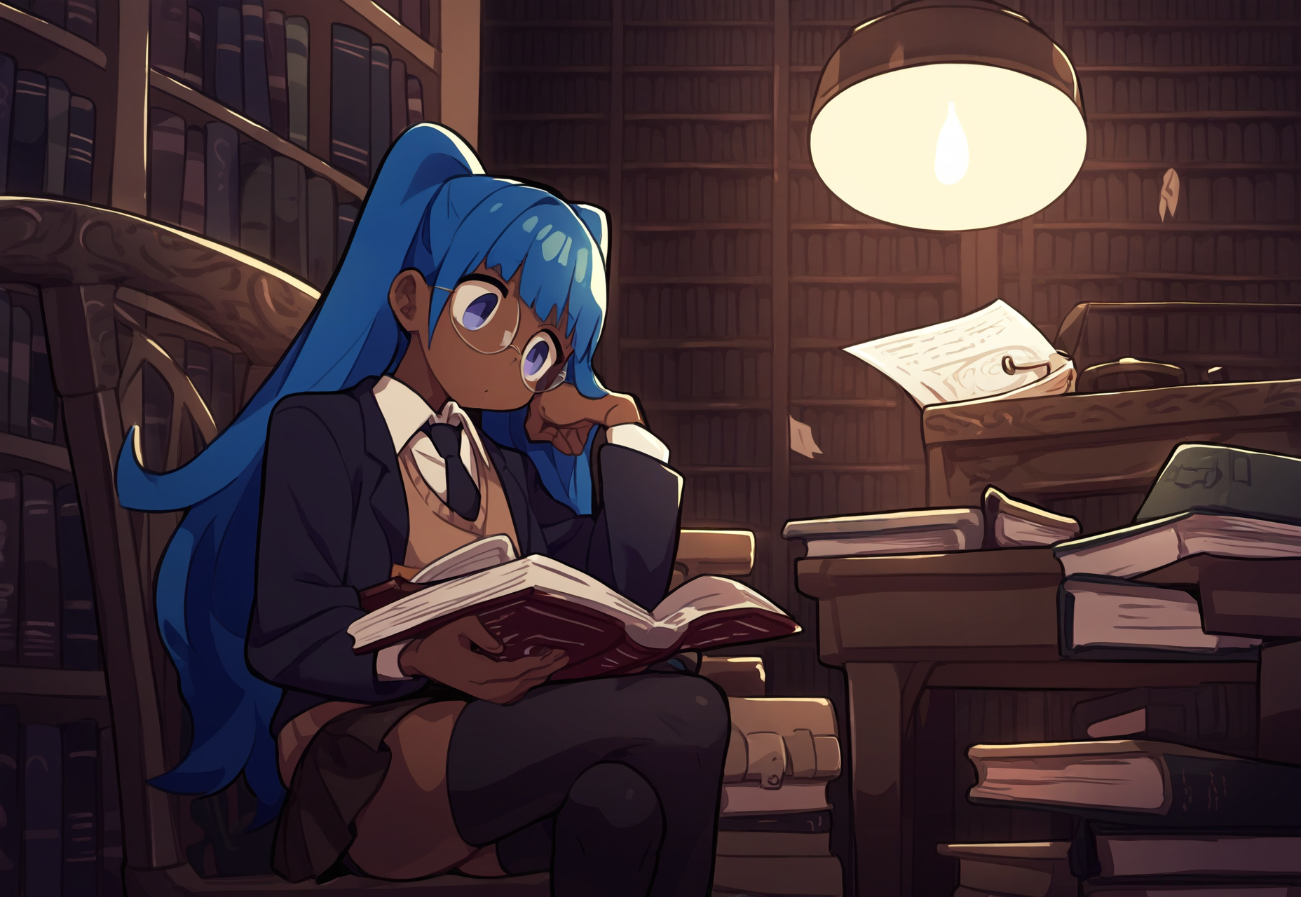 Girl reading book in the library